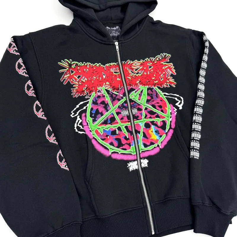 Black Hate Bold Motif Graphic Hoodie