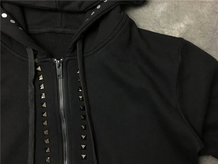 Black Metal Rivets Graphic Hoodie