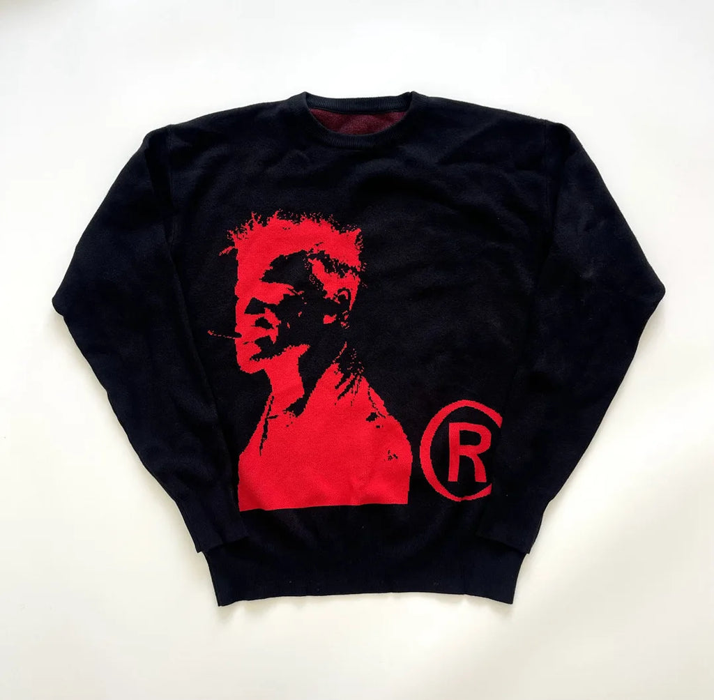 Navy Knit Plug Graphic Sweater