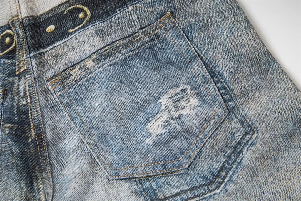 Blue Dual Waist Graphic Jeans