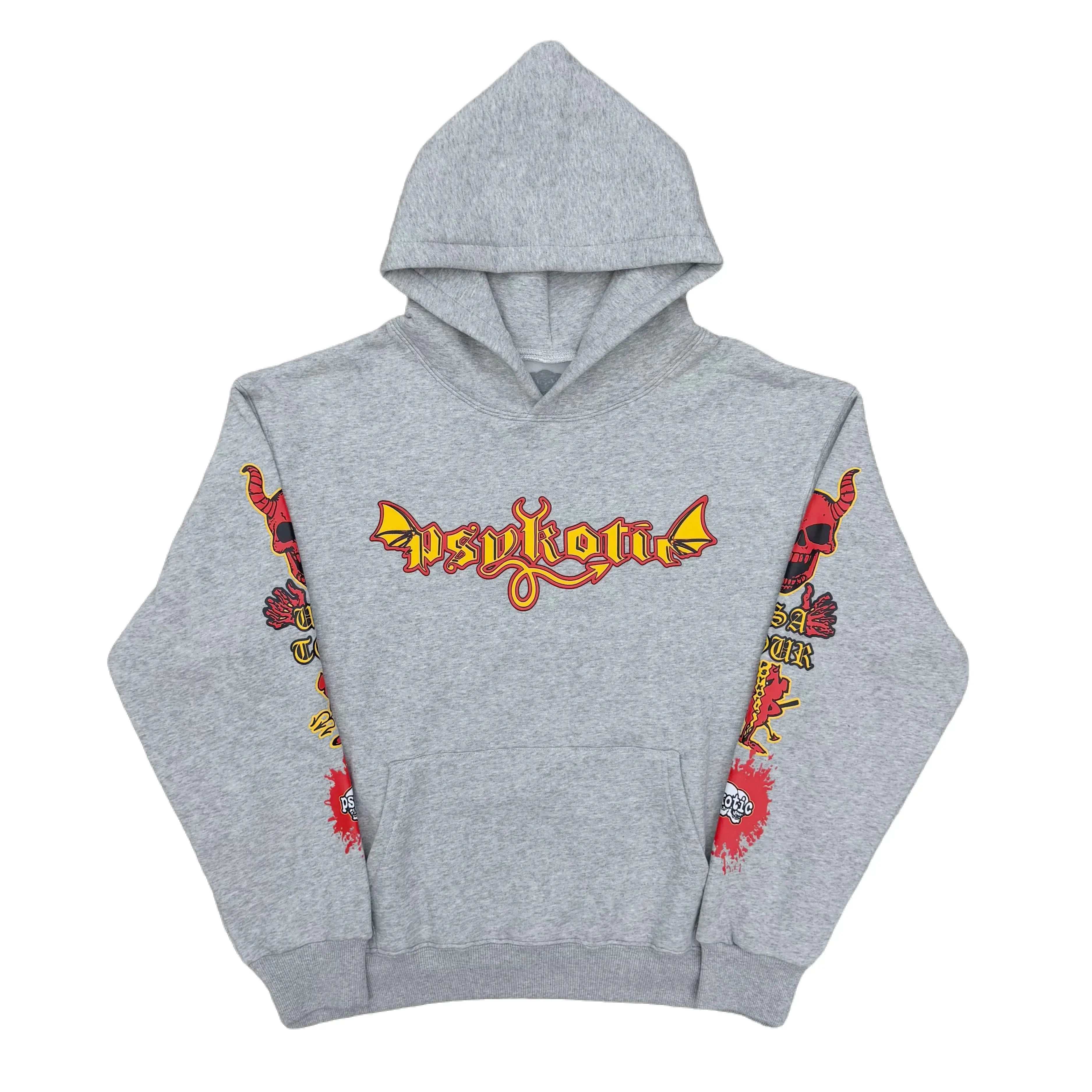 Psykotic Skull Grey USA Graphic Hoodie