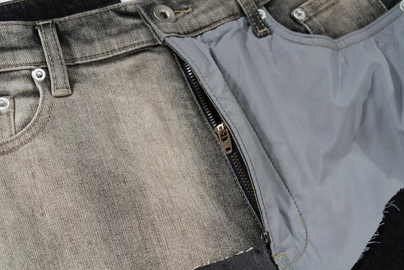 Beige Vintage Patch Wax Graphic Jeans