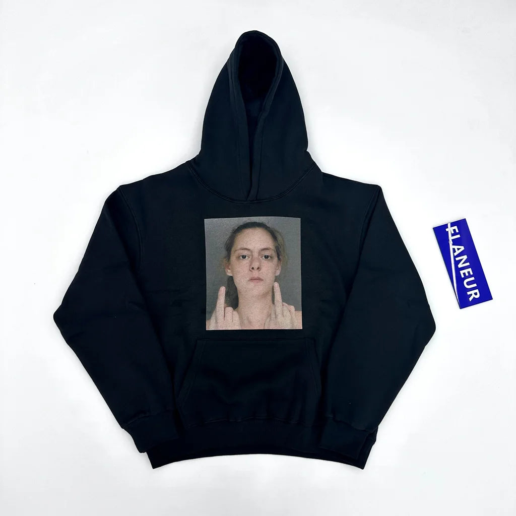 Black Mugshot Finger Lonely Graphic Hoodie