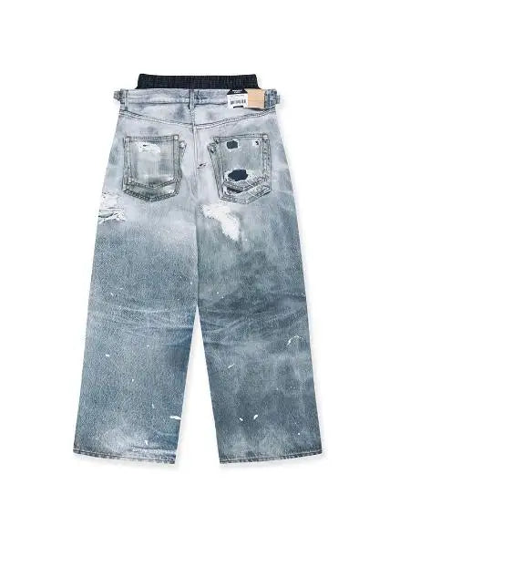 Gray Dual Waist Graphic Jeans