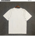 Black Metal Rivet Shoulder Graphic Tee