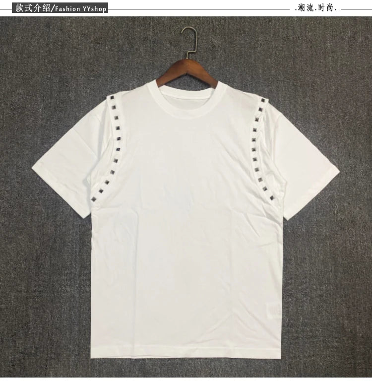 Black Metal Rivet Shoulder Graphic Tee