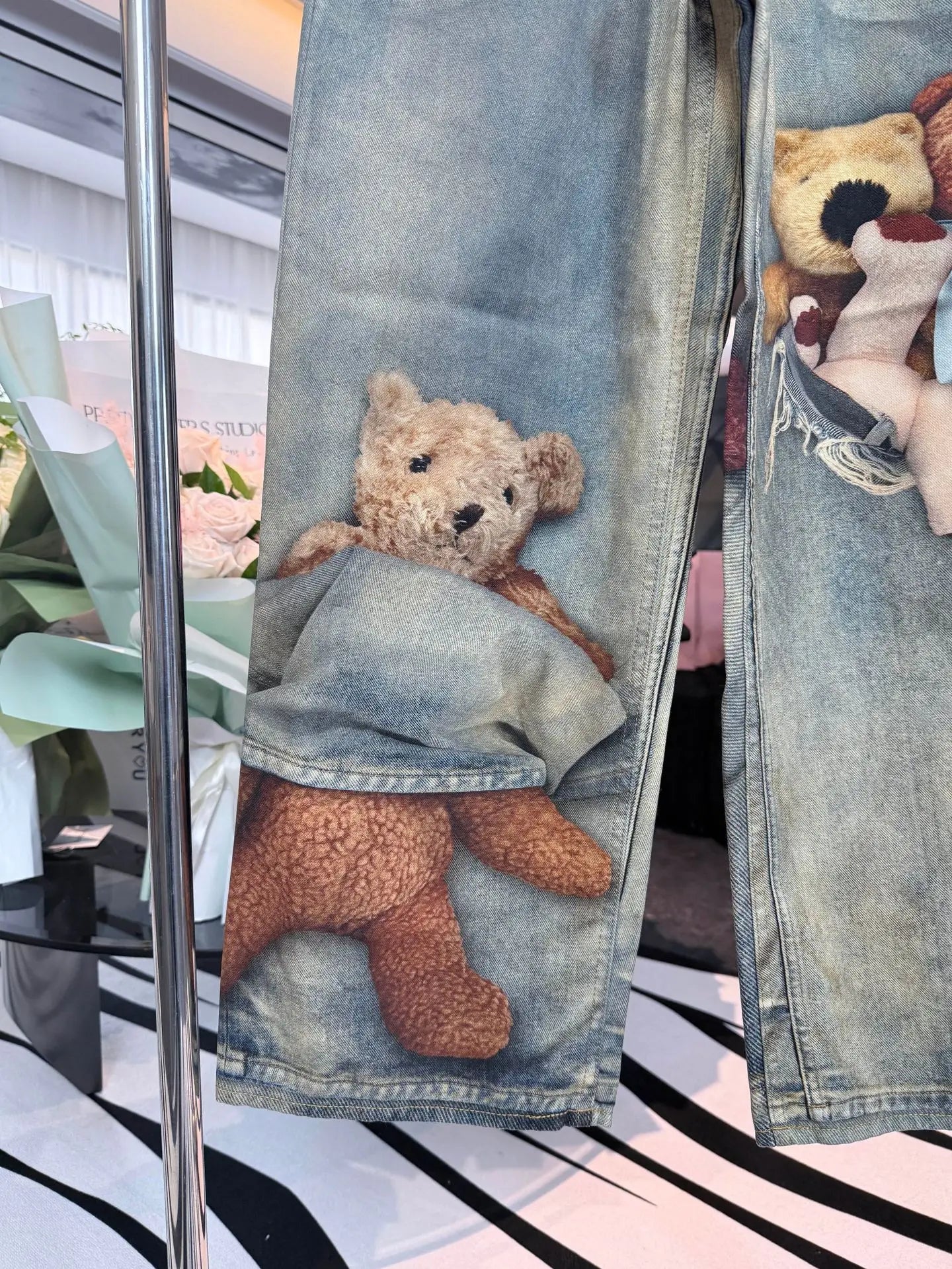 Beige Bear Straight-Leg Jeans