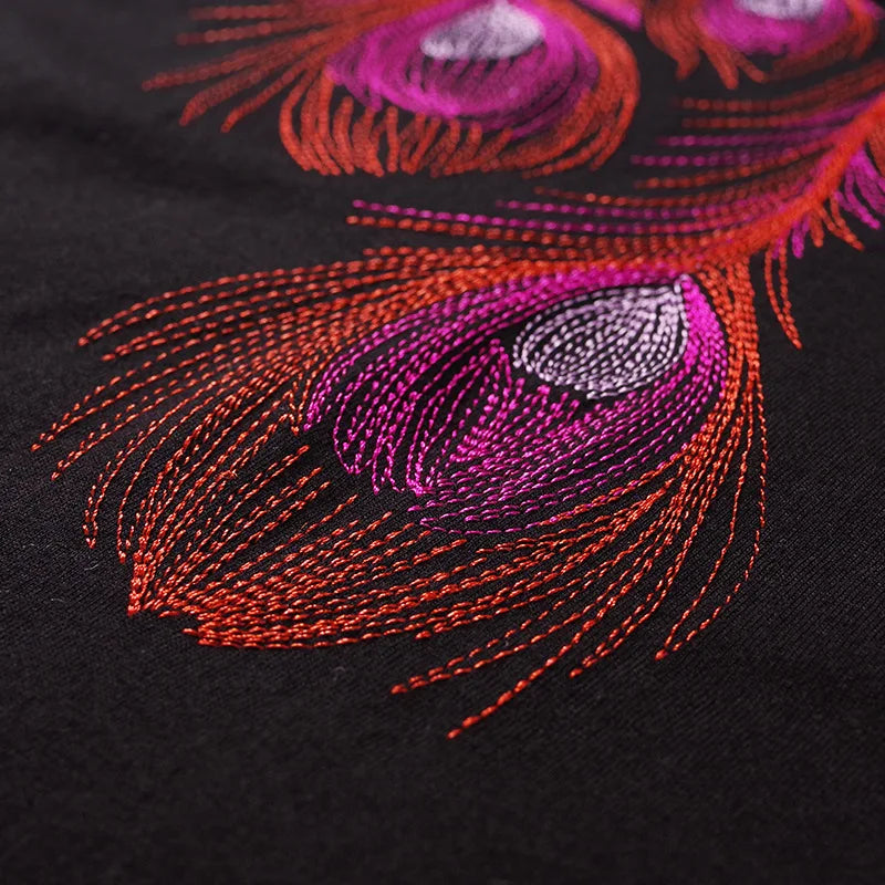 Black Peacock Feather Punk Graphic Tee