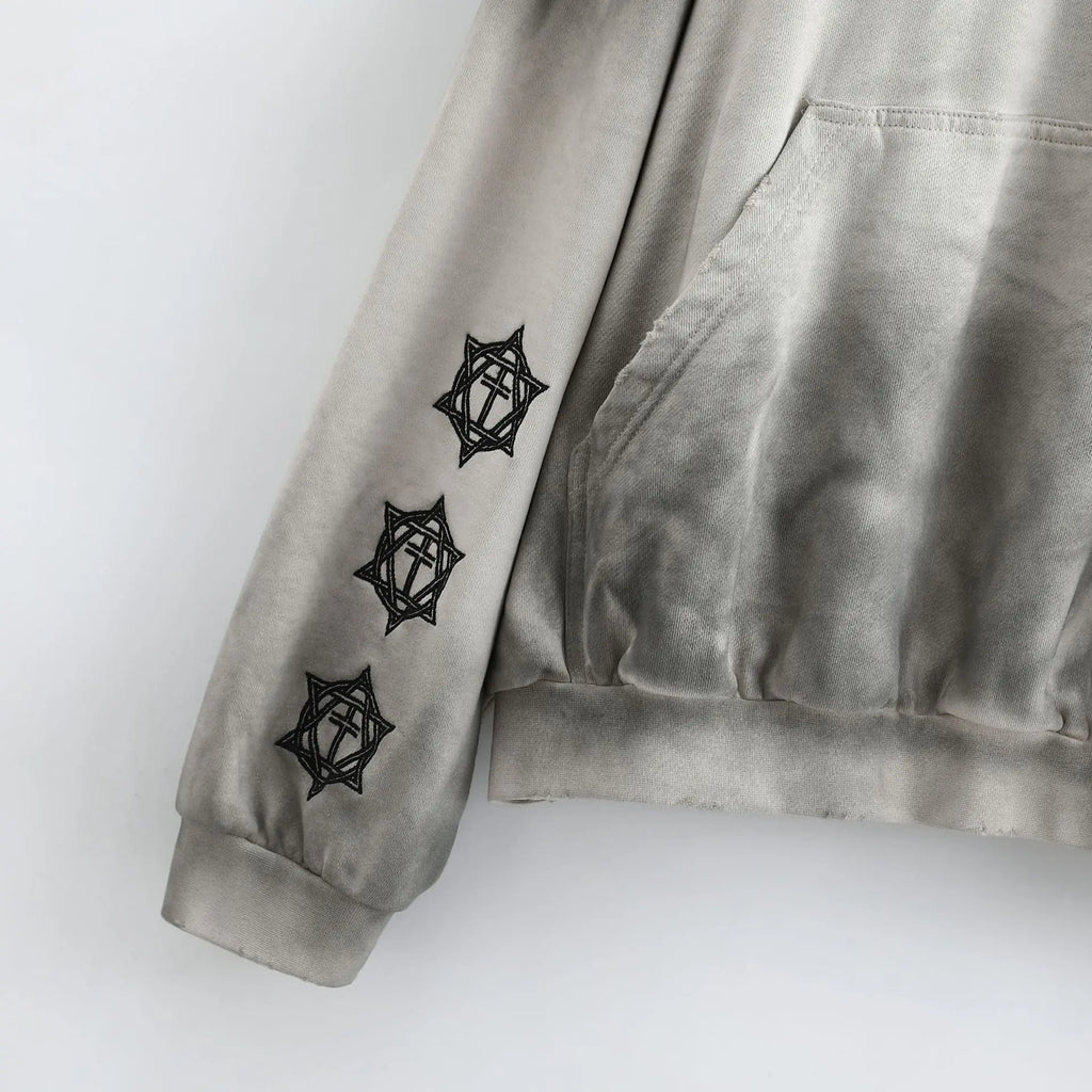 Beige Washed Graphic Hoodie