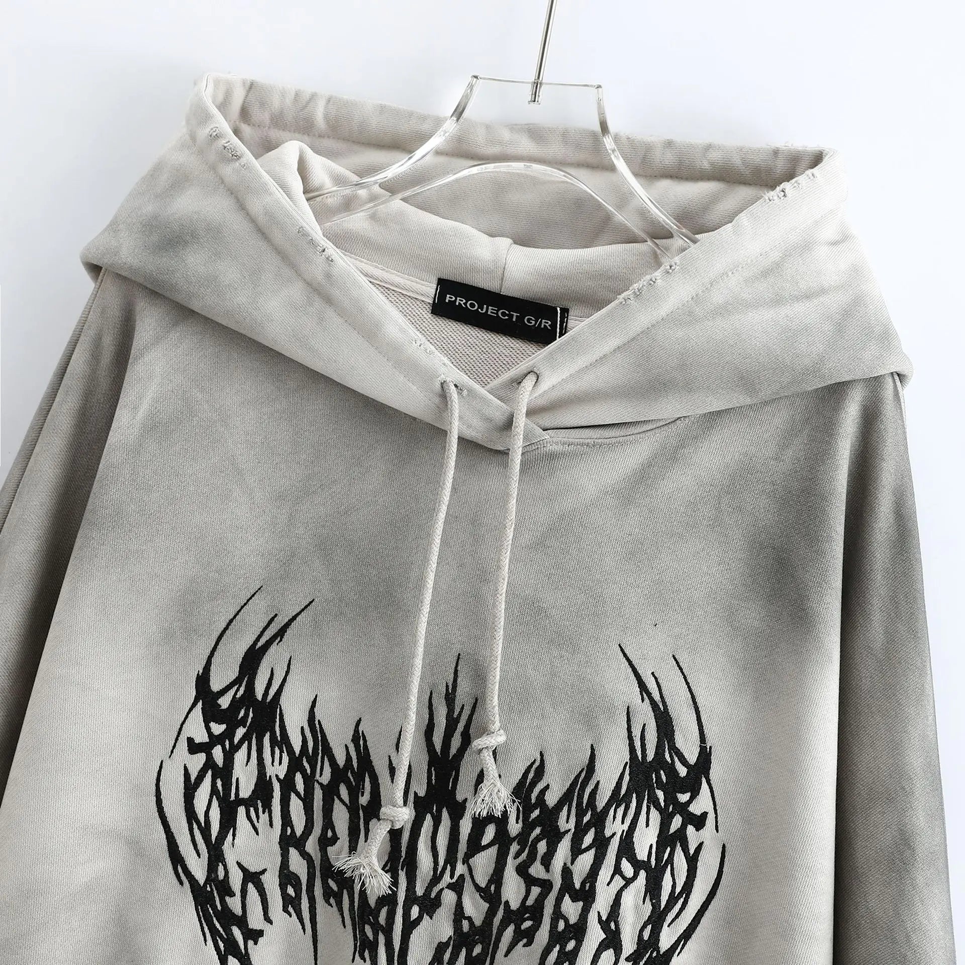 Beige Washed Graphic Hoodie