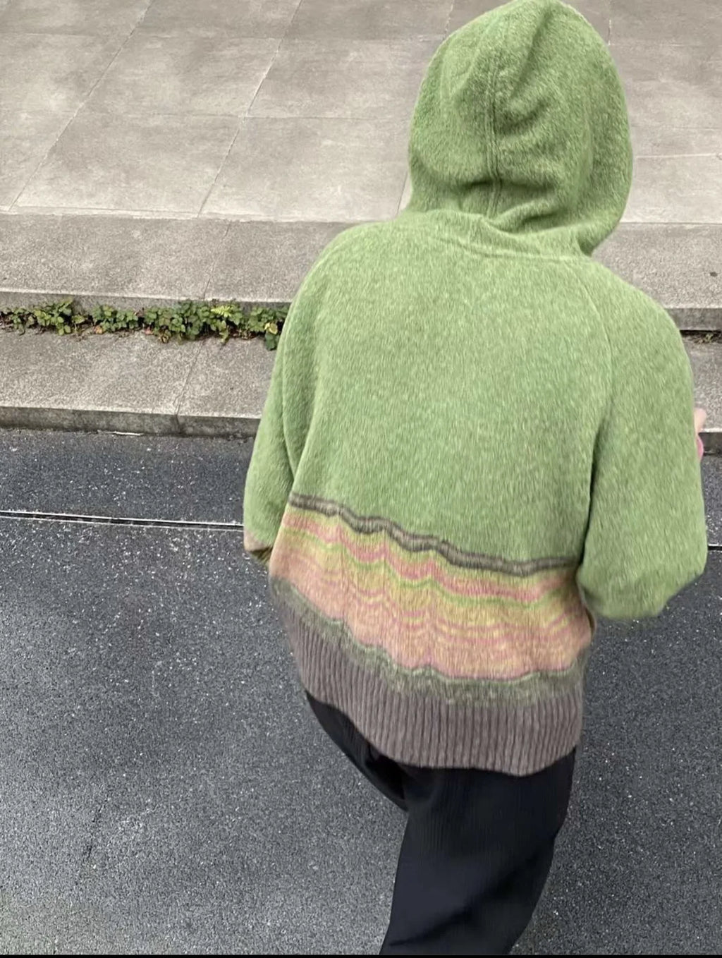 Green Striped Knit Cardigans Zip Cardigan