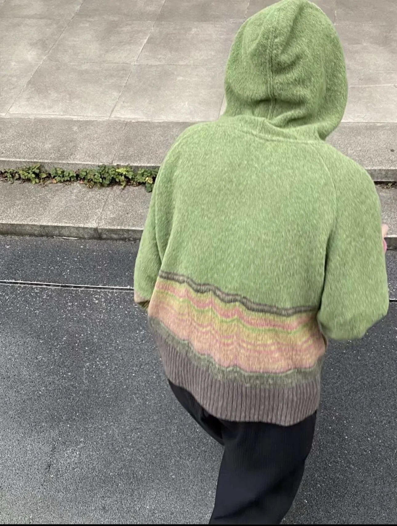 Green Striped Knit Cardigans Zip Cardigan