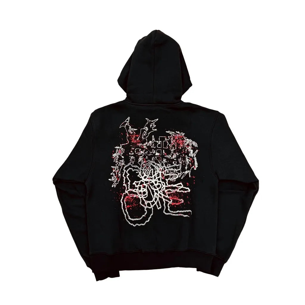 Black Statement Graphic Zip Hoodie