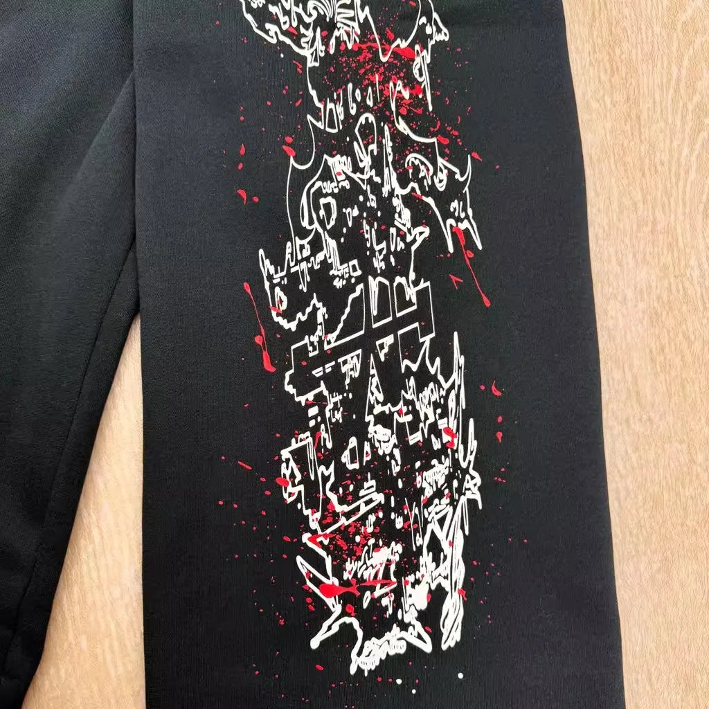 Black Statement Bold Print Cargo Pants