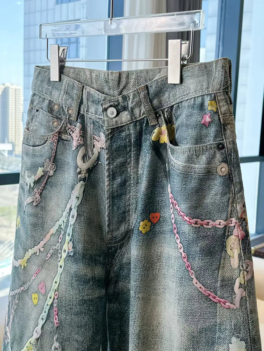White Candy Chain Straight-Leg Jeans