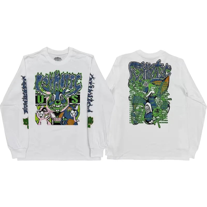 White Psykotic Bunny Longsleeves Graphic Tee