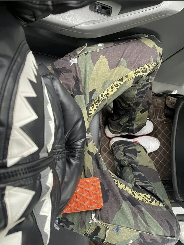 Beige Camouflage Leopard Tactical Cargo Pants