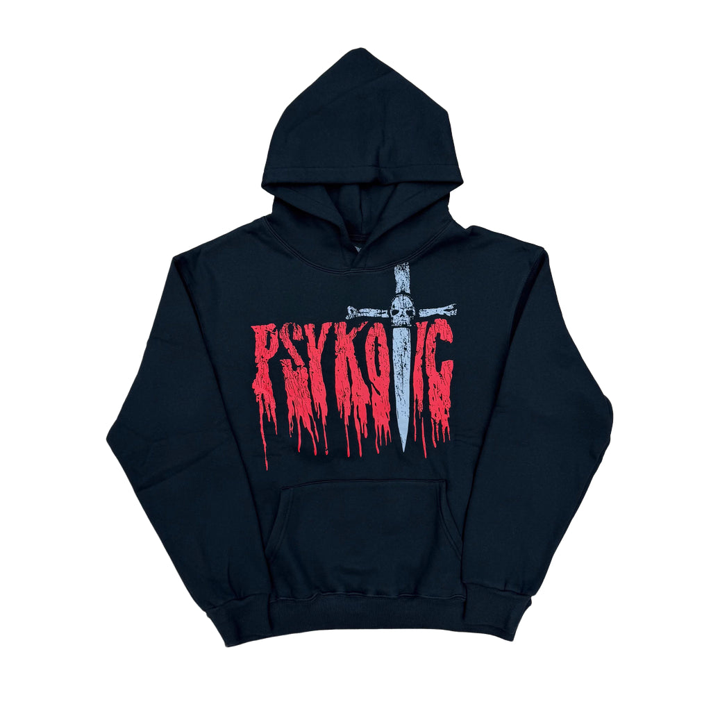 Black Psykotic Skull Sword Graphic Hoodie
