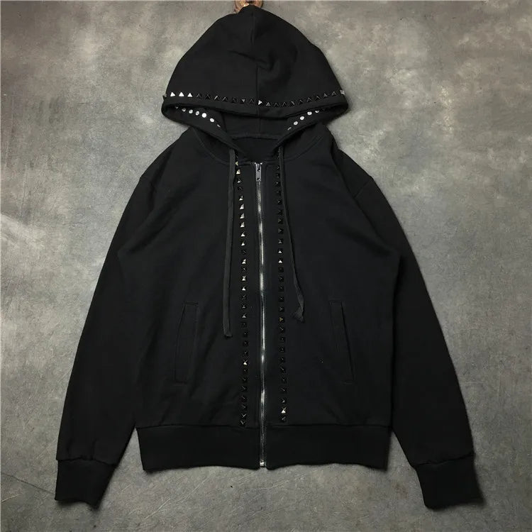 Black Metal Rivets Graphic Hoodie