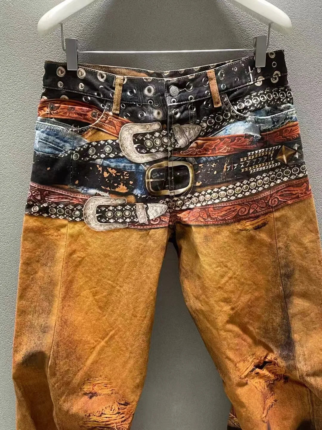 2025 New Digital Printed Belt 2006M Denim Zipper Slim Fit Straight PANT Jeans Cotton Denim Pants Casual Jeans Size s-XL #R020