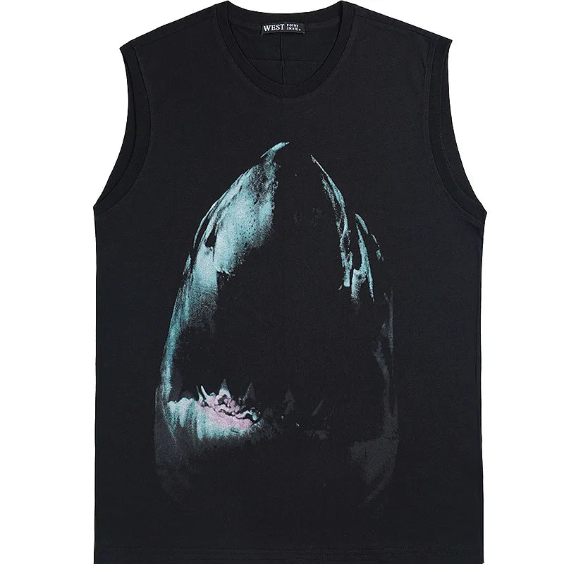 Black Color Shark Teeth Graphic Tank