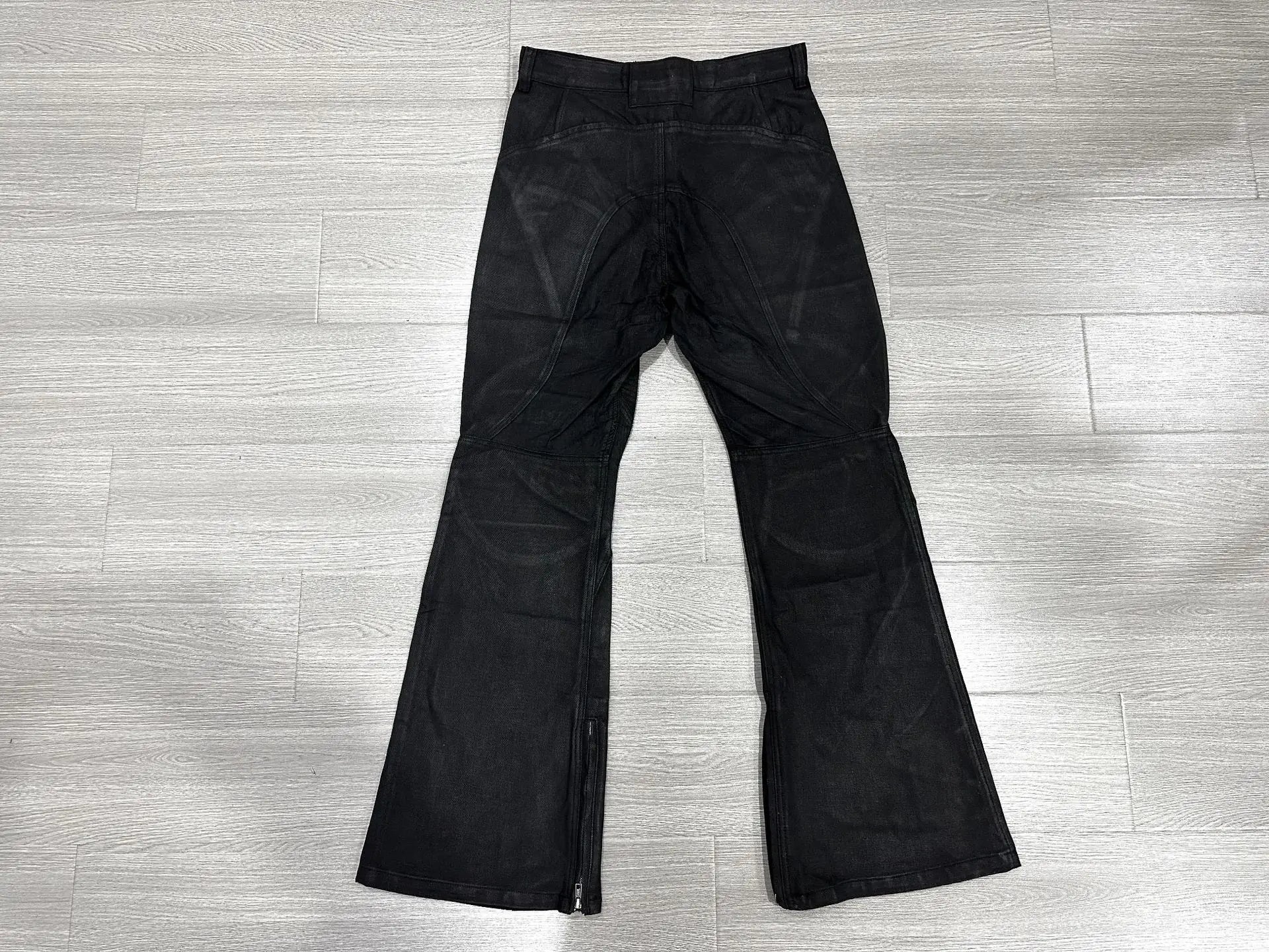 Beige Coating Waxed Motorcycle Graphic Jeans