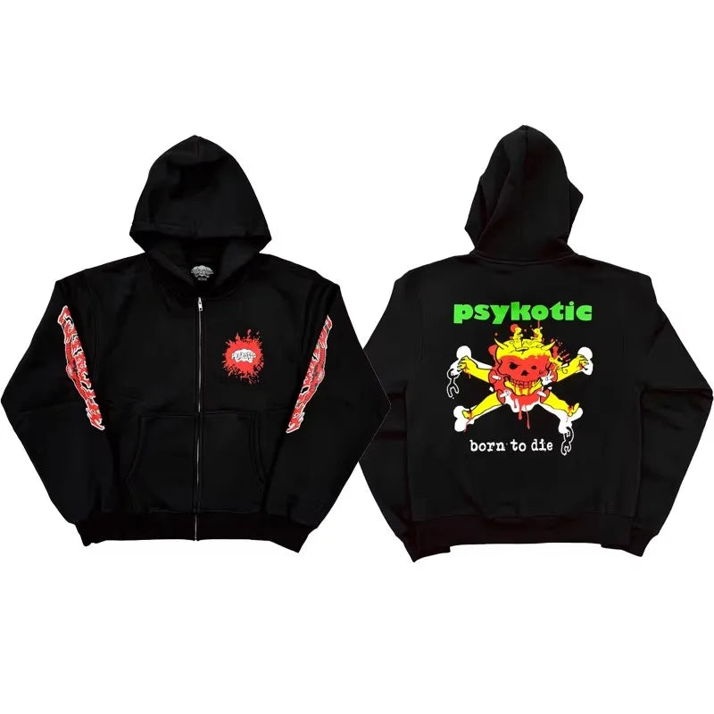 Black Pyskotic Born Graphic Zip Hoodie