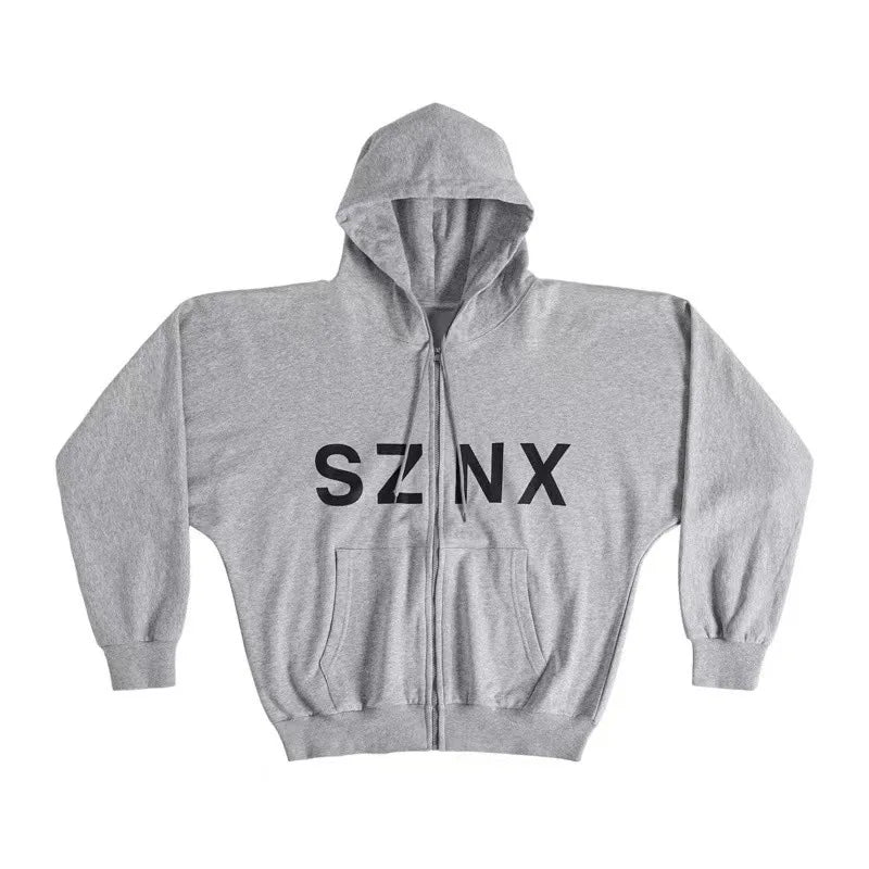 Beige Sznx China Graphic Zip Hoodie