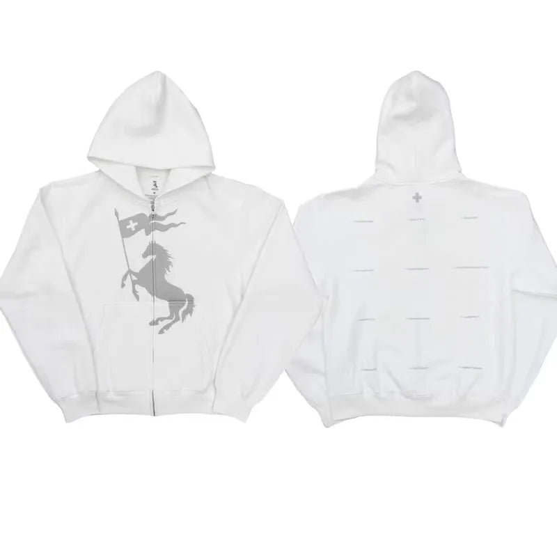 Black Hot Color Graphic Zip Hoodie