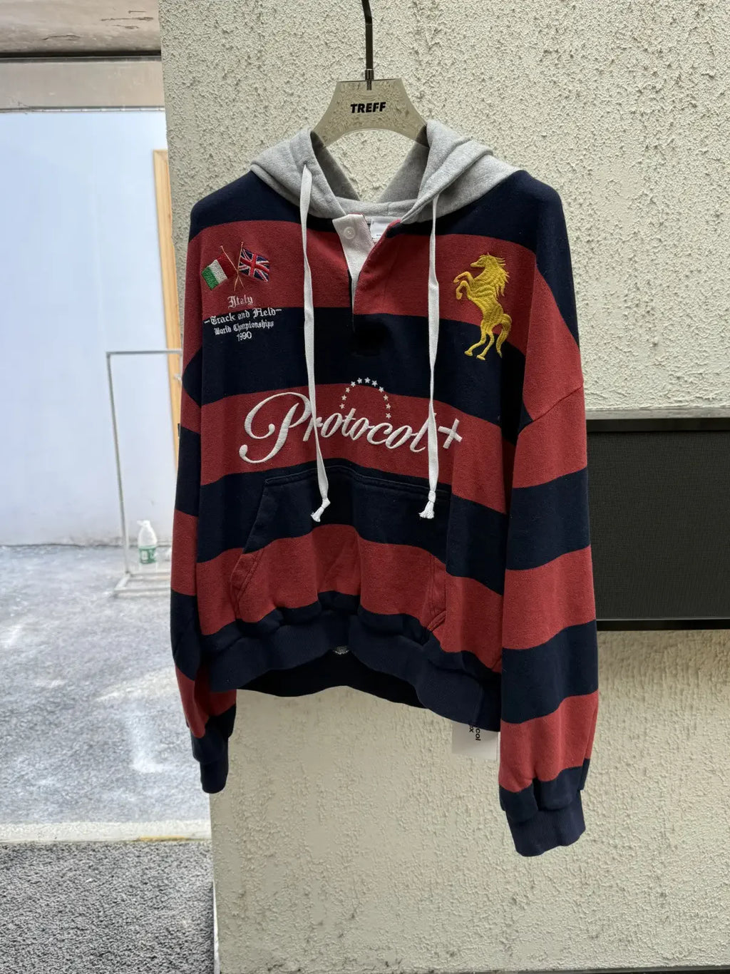 Beige Striped Great Britain Graphic Hoodie