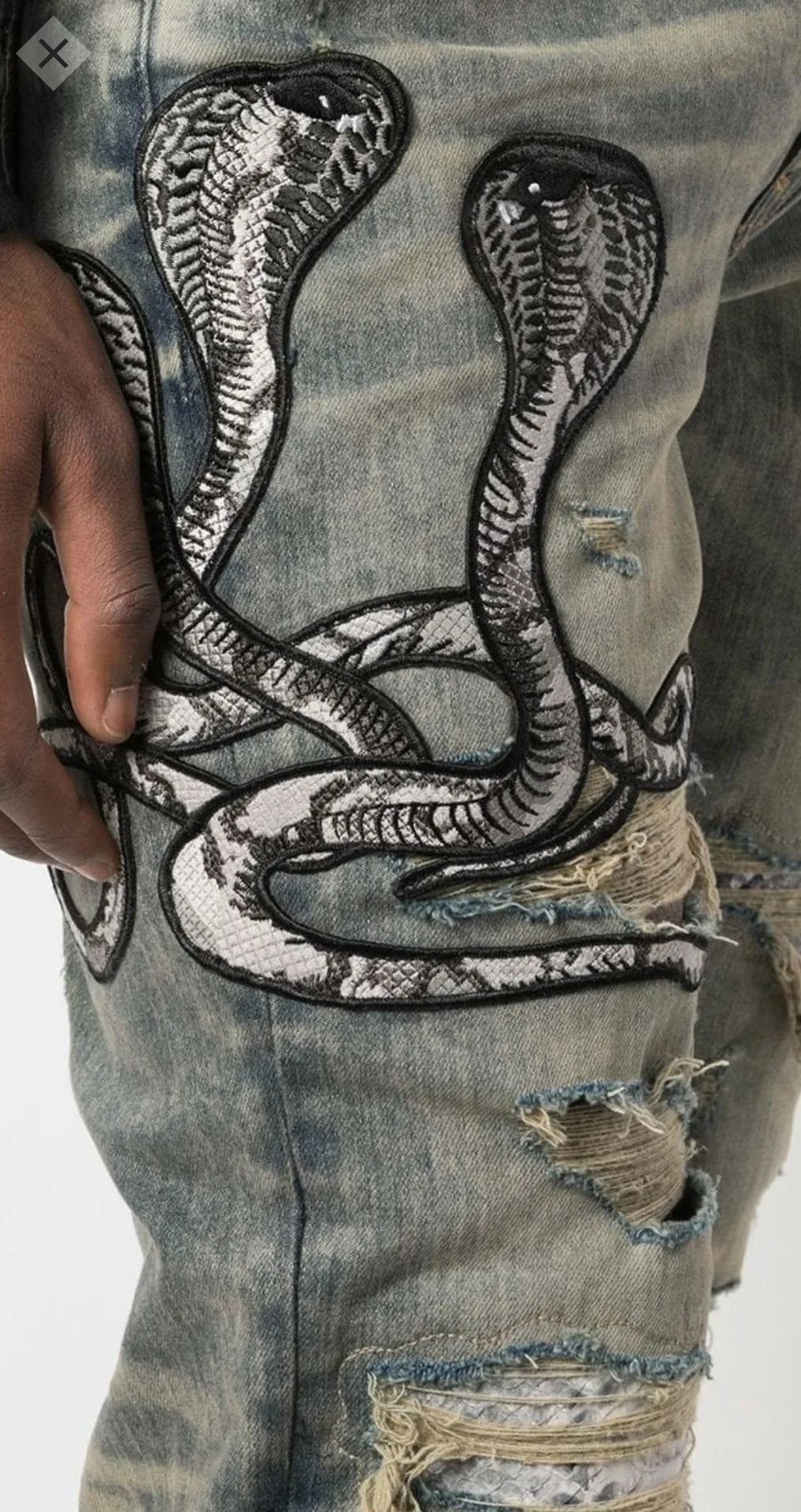 Charcoal Chemist Cobra Snake Graphic Jeans