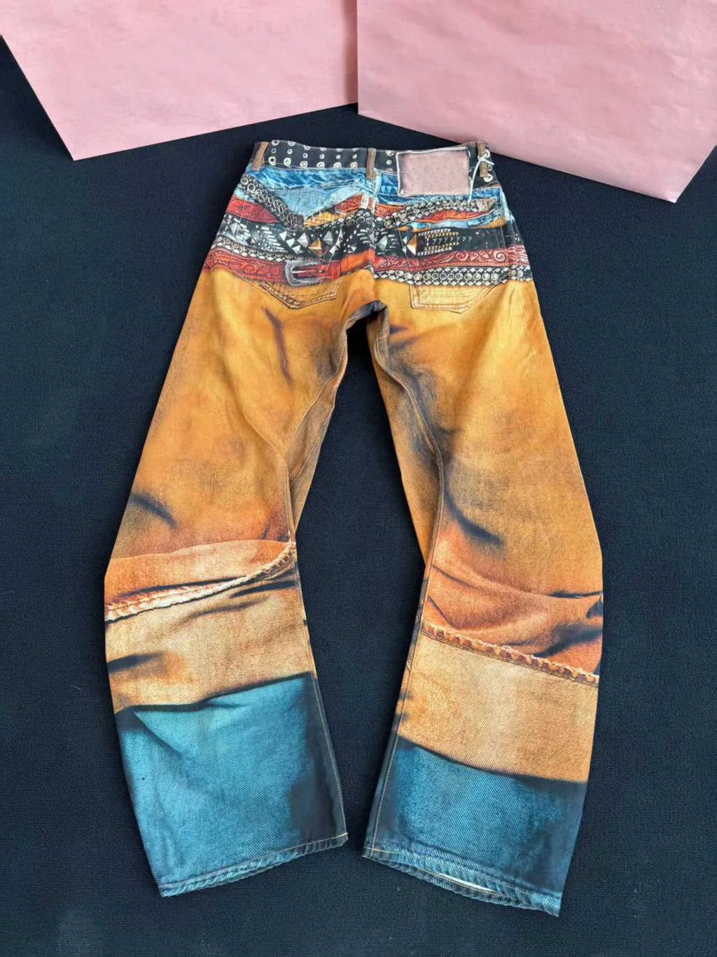 2025 New Digital Printed Belt 2006M Denim Zipper Slim Fit Straight PANT Jeans Cotton Denim Pants Casual Jeans Size s-XL #R020
