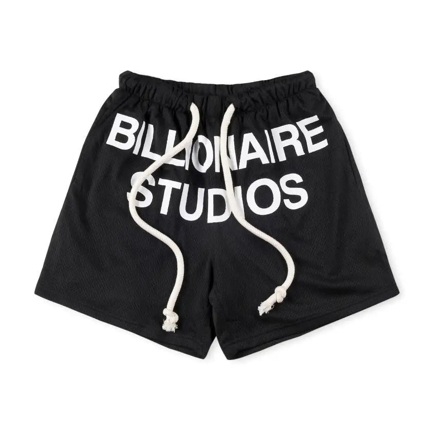 Black Mesh Graphic Shorts