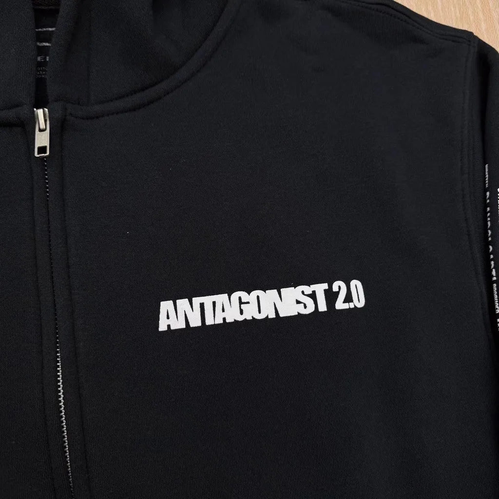 Black Bold Print Graphic Zip Hoodie
