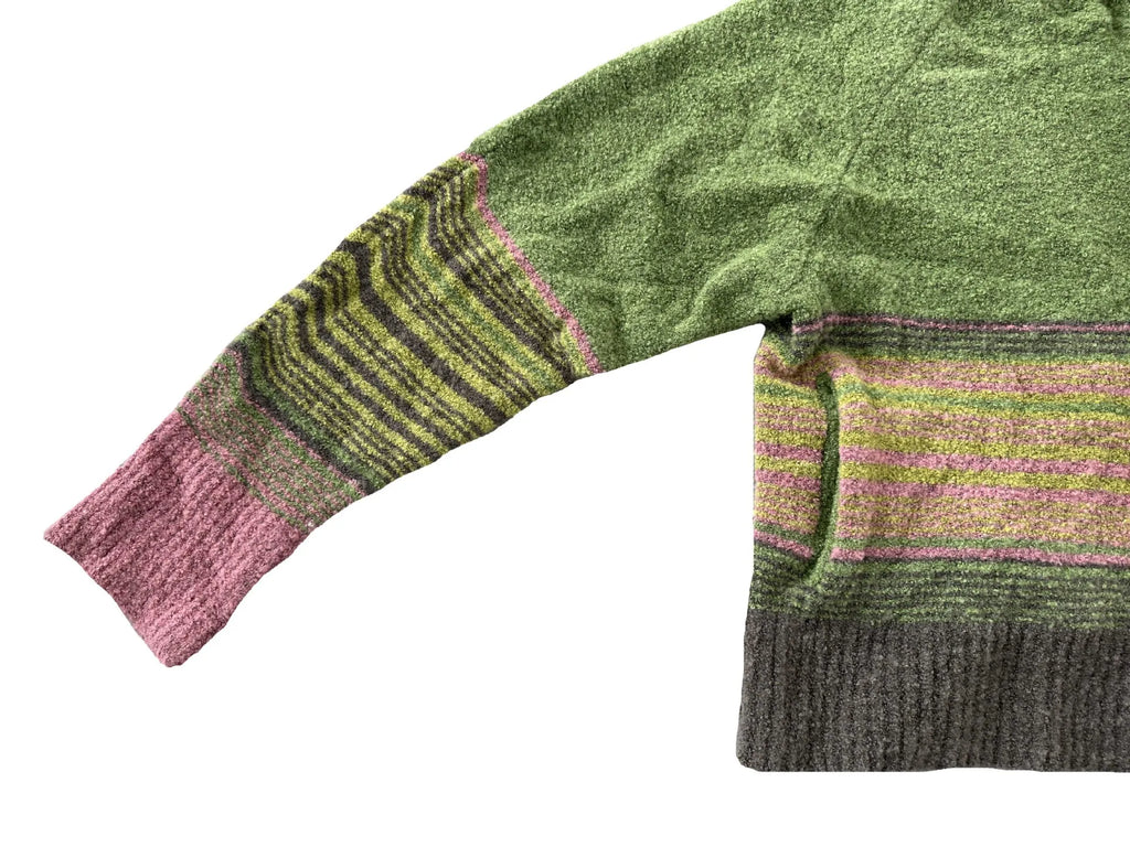 Green Striped Knit Cardigans Zip Cardigan