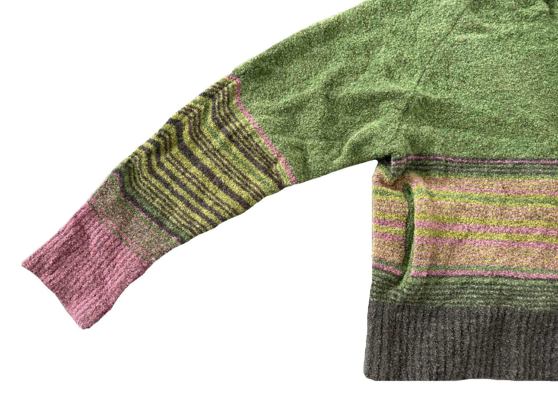 Green Striped Knit Cardigans Zip Cardigan