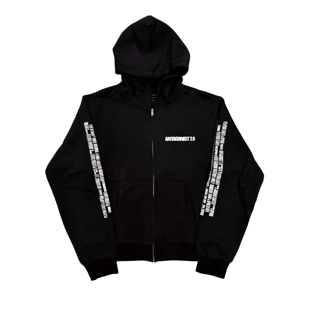 Black Bold Print Graphic Zip Hoodie