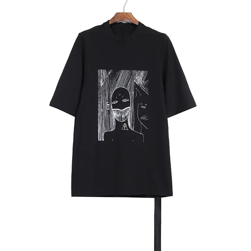 Black Skull Face Loose Graphic Tee