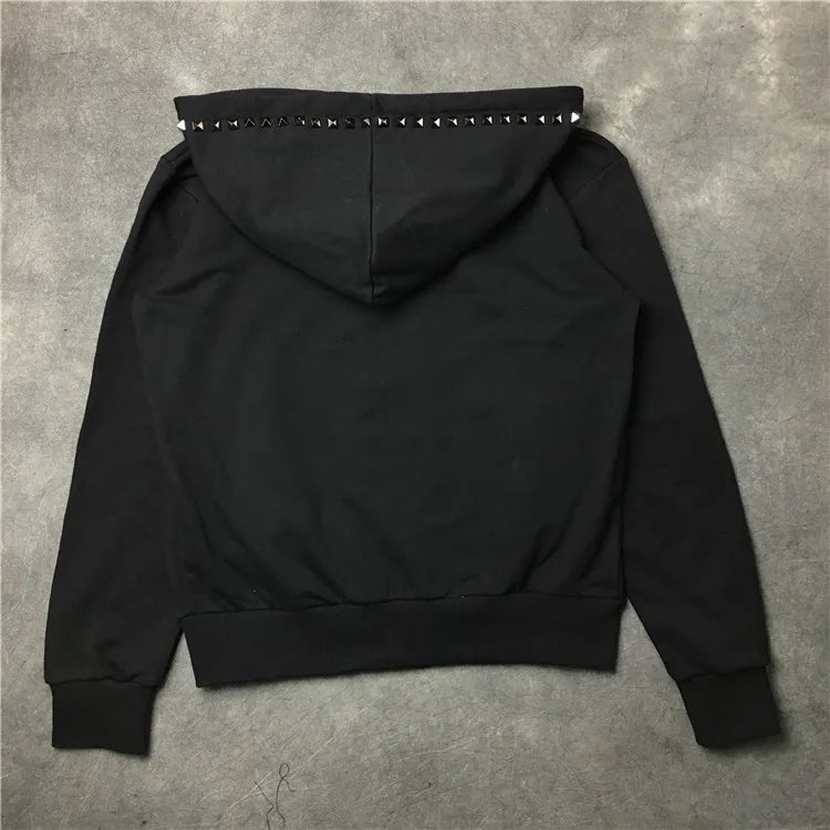 Black Metal Rivets Graphic Hoodie