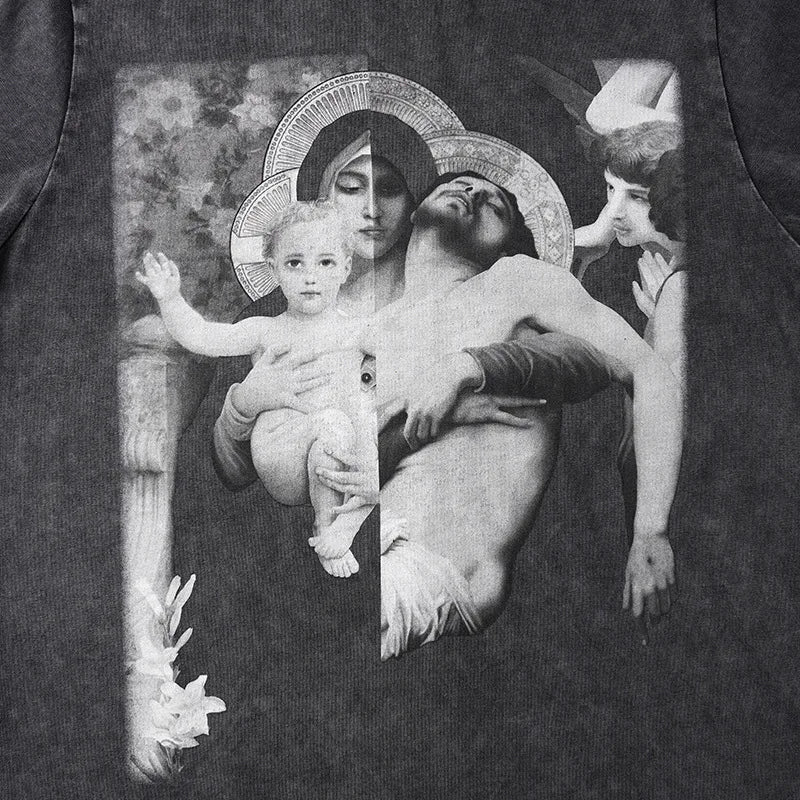 Charcoal Virgin Mary Cross Graphic Tee
