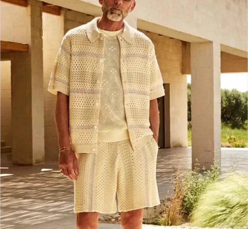 Beige Keith Crochet Buttondown Polo Shirt