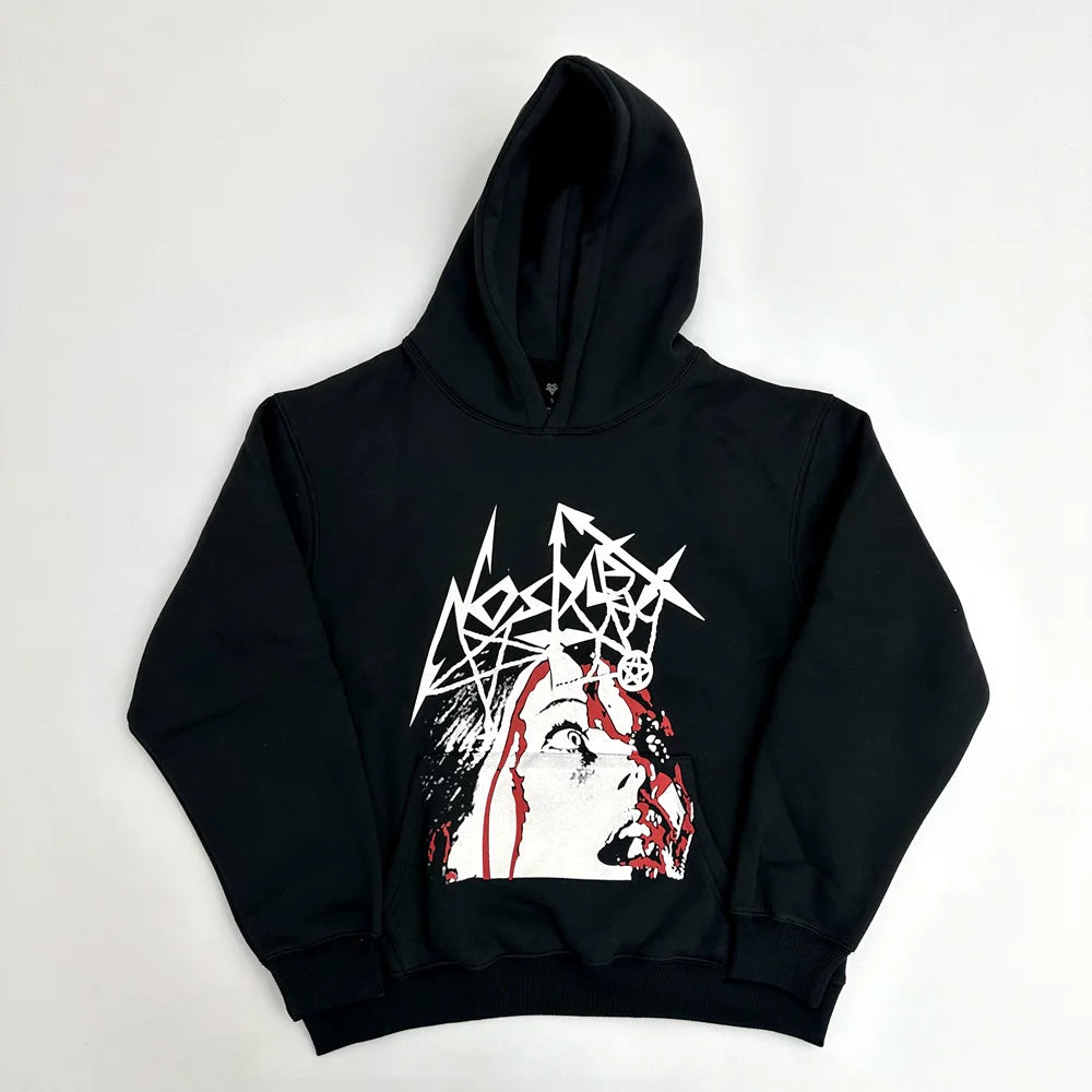 Black Distressed Bold Artwork Graphic Hoodie