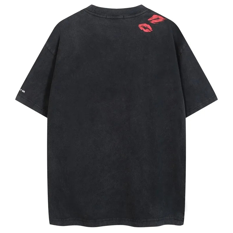 Black Blow Kiss Loose Graphic Tee