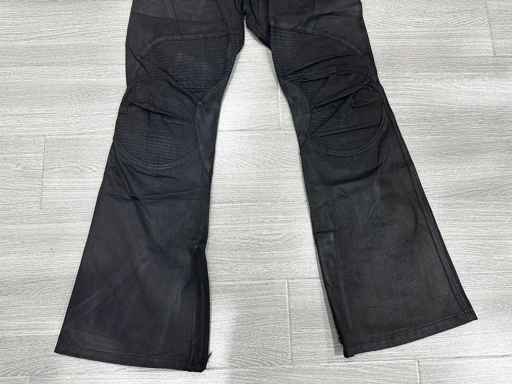 Beige Coating Waxed Motorcycle Graphic Jeans