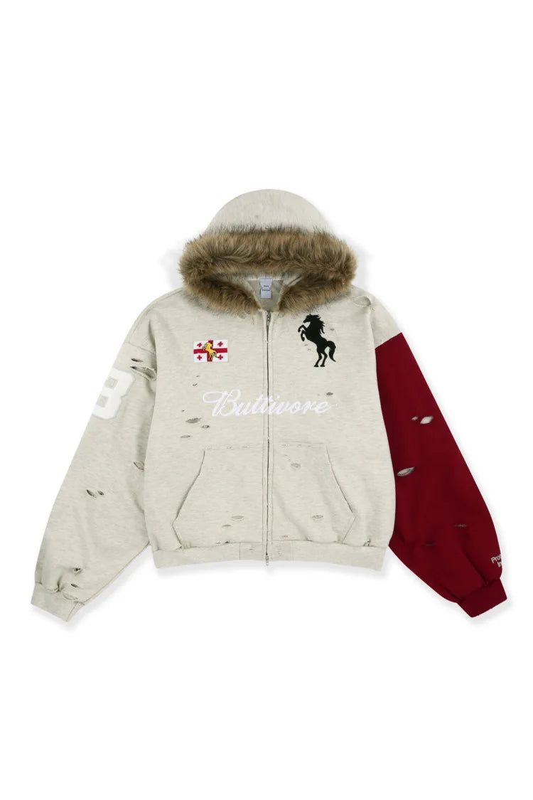 Gray Double Layer Graphic Hoodie