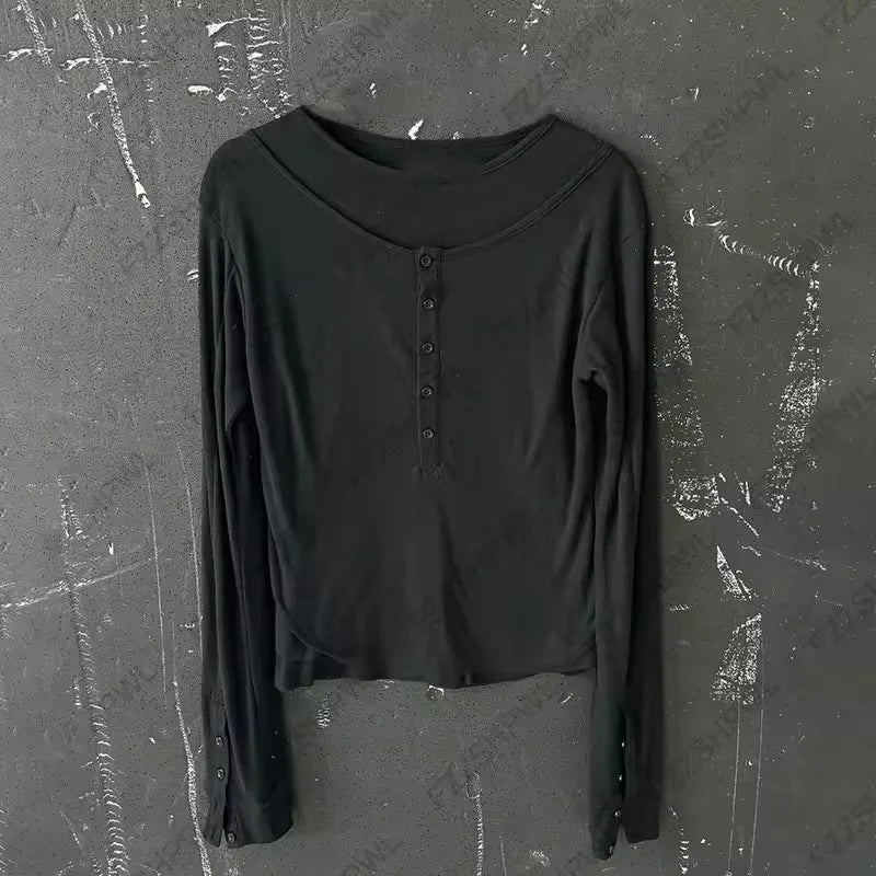 Black Double Layered Long-Sleeve Graphic Tee