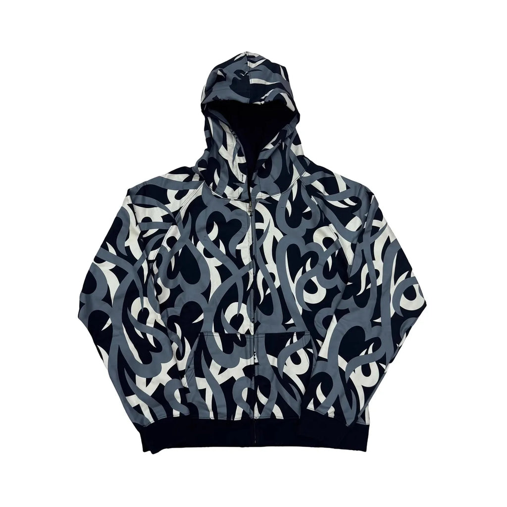Black Tribal Camo Graphic Zip Hoodie