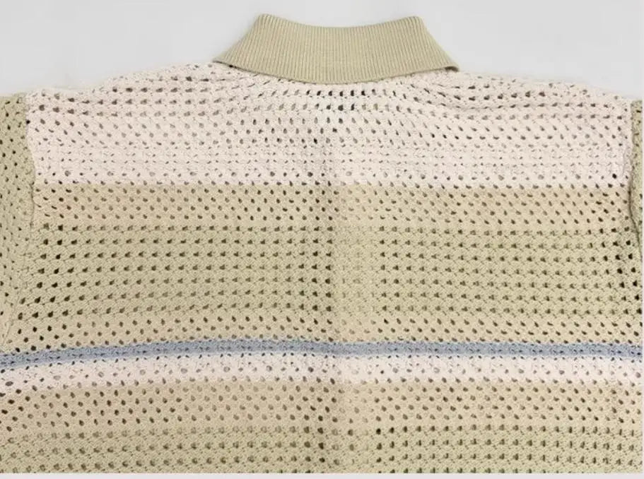 Beige Keith Crochet Buttondown Polo Shirt