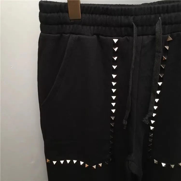 Black Side Metal Rivets Cargo Pants