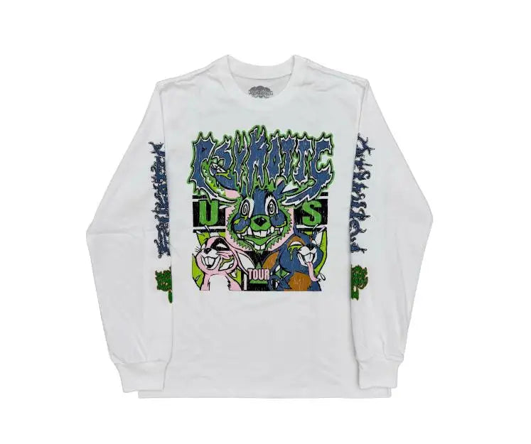 White Psykotic Bunny Longsleeves Graphic Tee